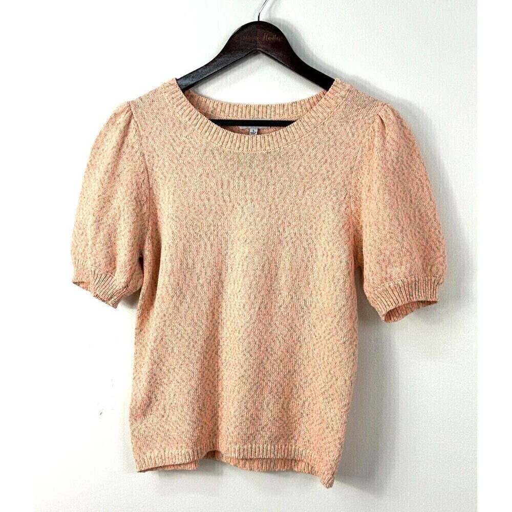 Fate Women Sz L Sweater Peach Puff Short Sleeve Crew Neck Cotton Blend Knit R3 - Picture 2 of 12